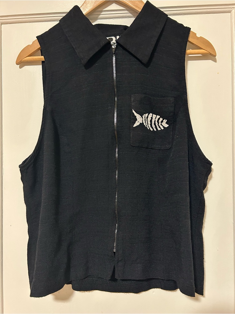 VINTAGE Sleeveless Zip-Front Fishbone Tank